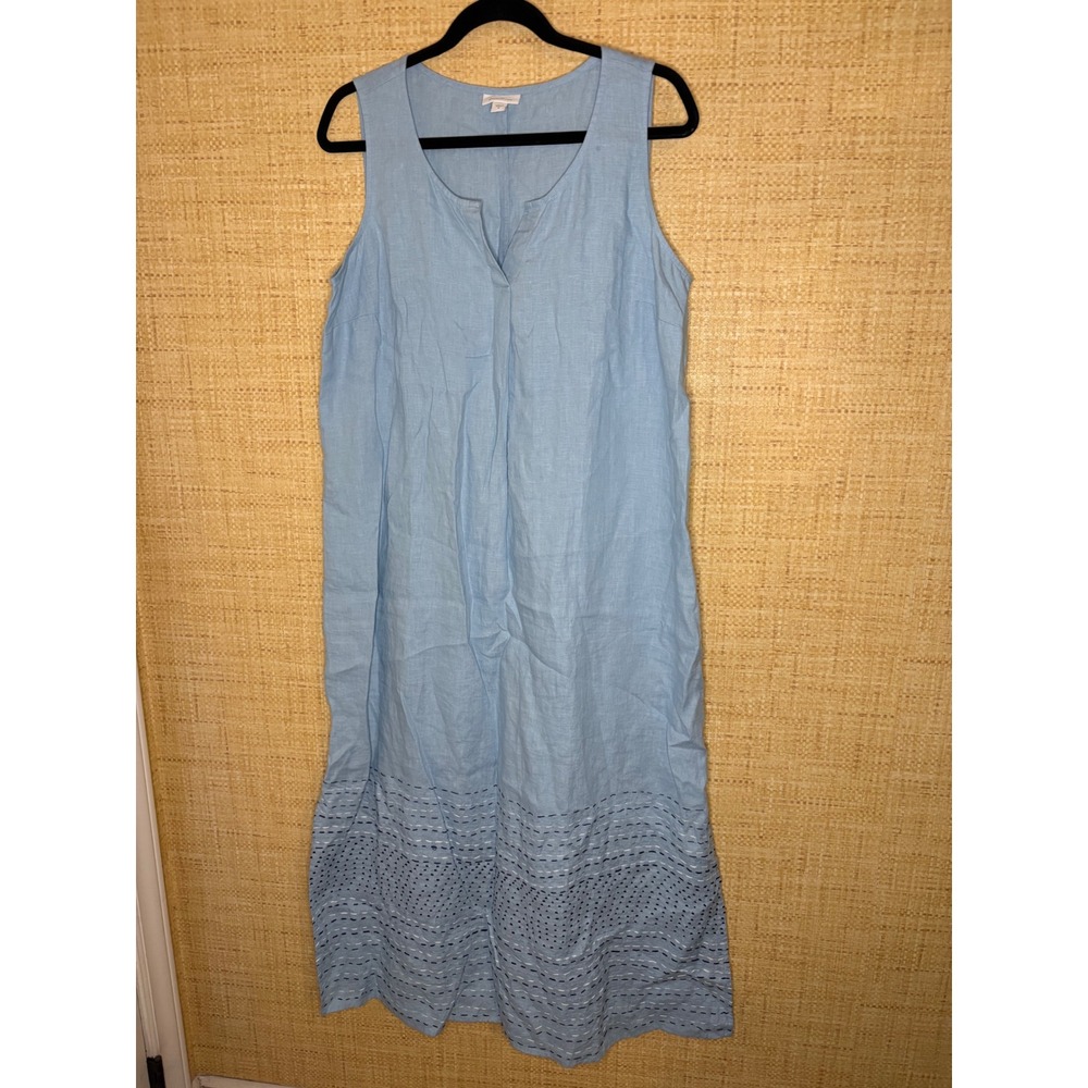 Pure Jill J. Jill Blue Linen Embroidered Hem Maxi Shift Dress Womens Medium M - Picture 2 of 6